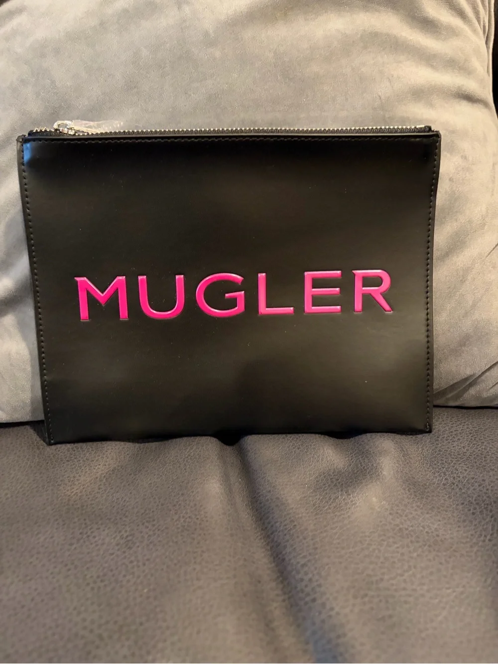 Mugler Black Pouch with Hot Pink Logo